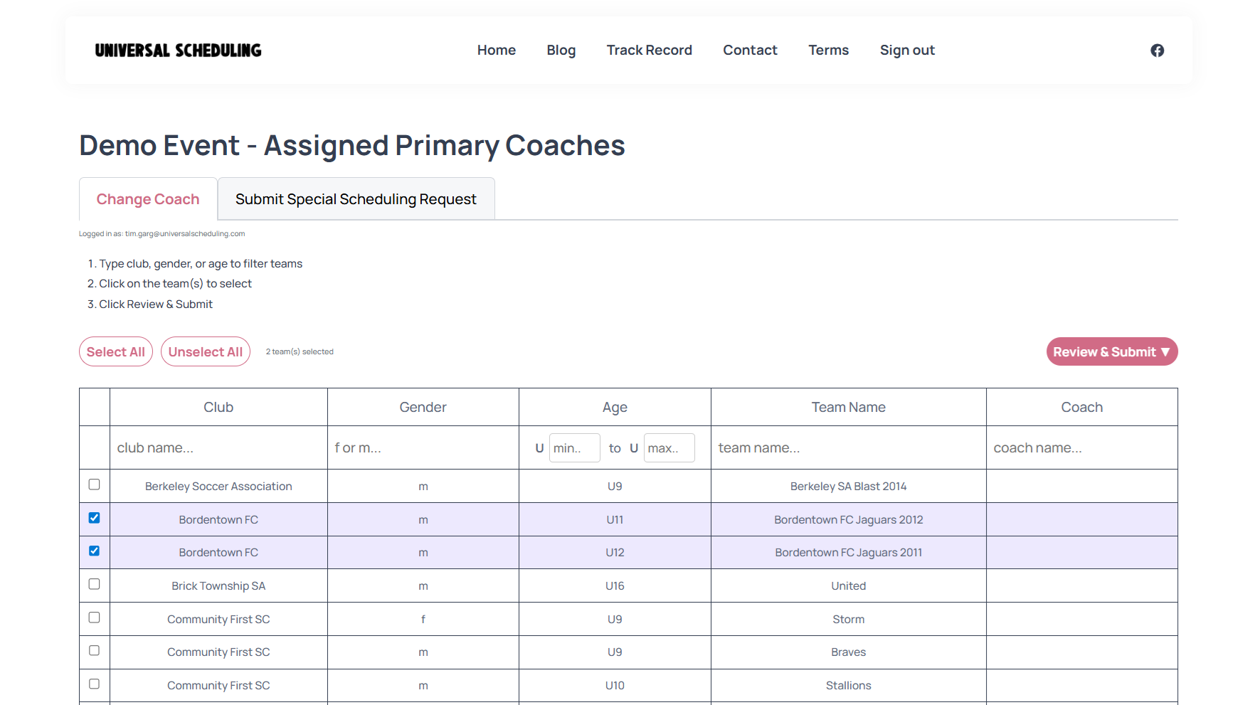 Coach Conflict Request Page